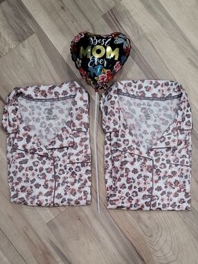 SOFT Thalia Sodi Pink and Brown Leopard Print Button-Up Pajamas Dress